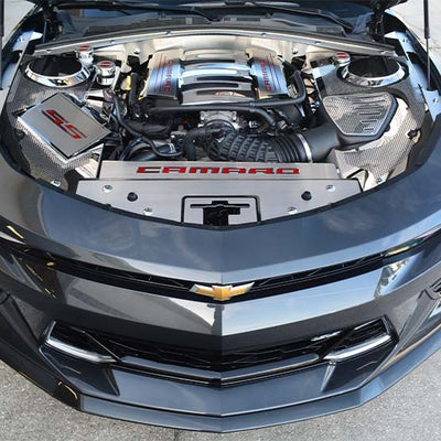 Dark Slate Gray 2016-2020 Camaro - Front Header Plate CAMARO Style - Stainless Steel