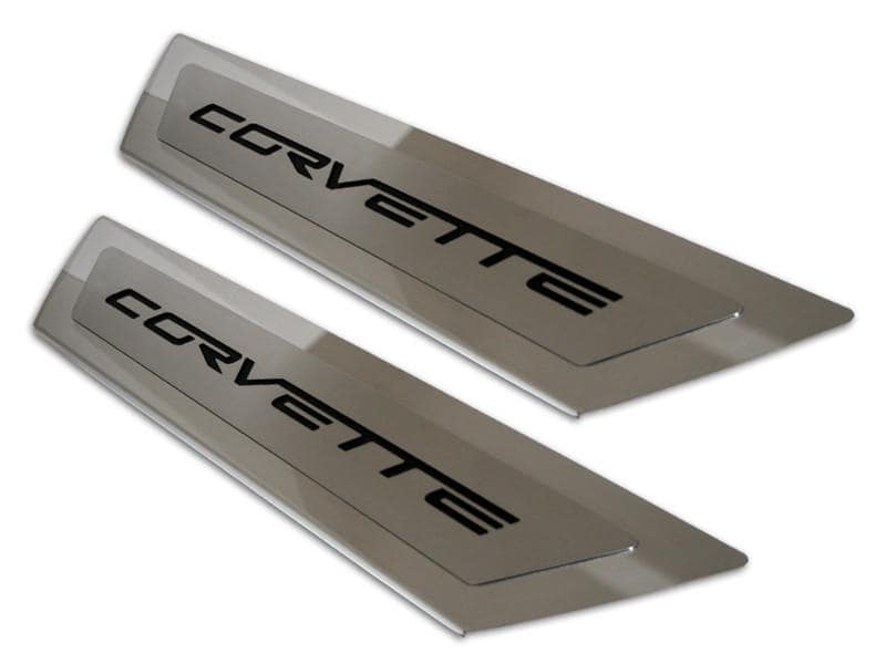 Dim Gray 2005-2013 C6 Corvette - Outer Door Sills 'CORVETTE' Inlay 2Pc - Polished Stainless & Carbon Fiber