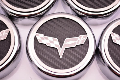Thistle 2005-2013 C6 Corvette - Crossed Flags Logo Fluid Cap Covers 5Pc Auto Transmission