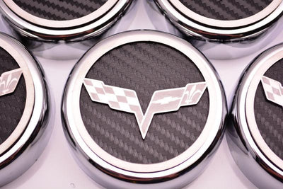 2005-2013 C6 Corvette - Crossed Flags Logo Fluid Cap Covers 5Pc Auto Transmission