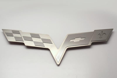 2005-2013 C6 Corvette - Hood Badge C6 Crossed Flags for Factory Hood Pad - Stainless Steel
