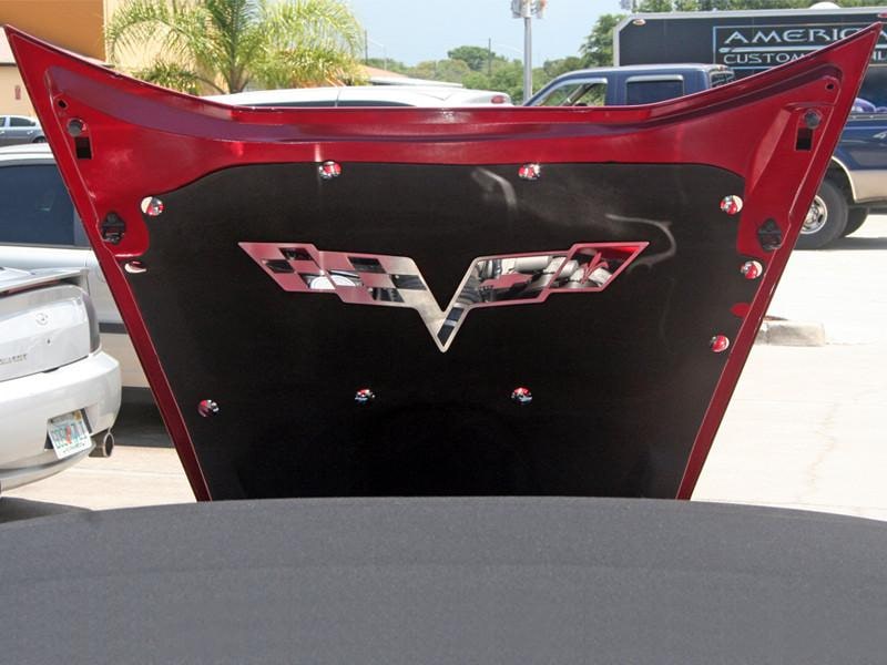 2005-2013 C6 Corvette - Hood Badge C6 Crossed Flags for Factory Hood Pad - Stainless Steel