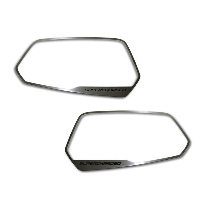 Gray 2010-2013 Camaro - Side View Mirror Trim SUPERCHARGED Style 2Pc - Brushed Stainless