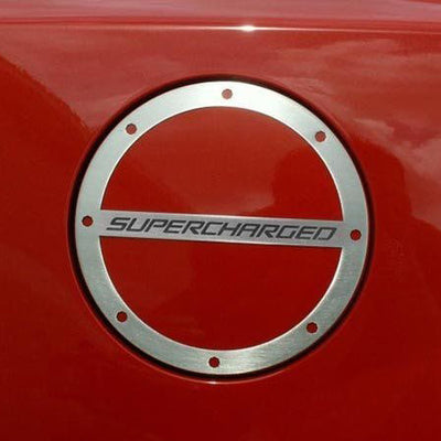 Brown 2010-2019 Camaro - 'SUPERCHARGED' Fuel Door Cover - Stainless Steel