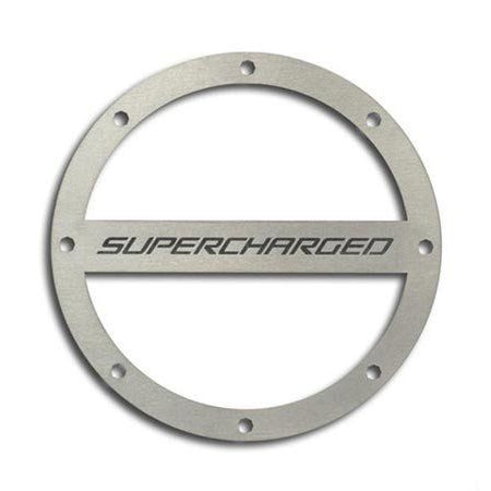 Dark Gray 2010-2019 Camaro - 'SUPERCHARGED' Fuel Door Cover - Stainless Steel