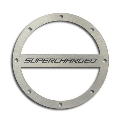 Dark Gray 2010-2019 Camaro - 'SUPERCHARGED' Fuel Door Cover - Stainless Steel