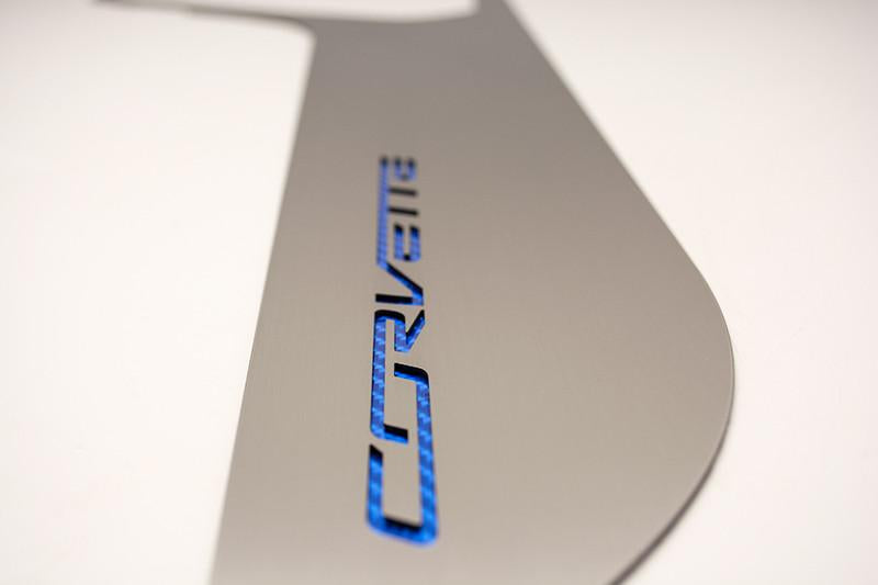 Light Gray 2014-2019 C7 Corvette Stingray - Door Guards w/CORVETTE Lettering 2Pc - Brushed Stainless