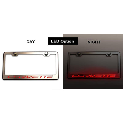 Dark Slate Gray 2014-2019 C7 Corvette - License Plate Frame CORVETTE Lettering - Stainless Steel - LED