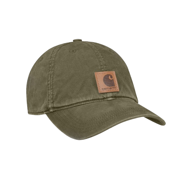 Green cap with a brown leather patch on a white background