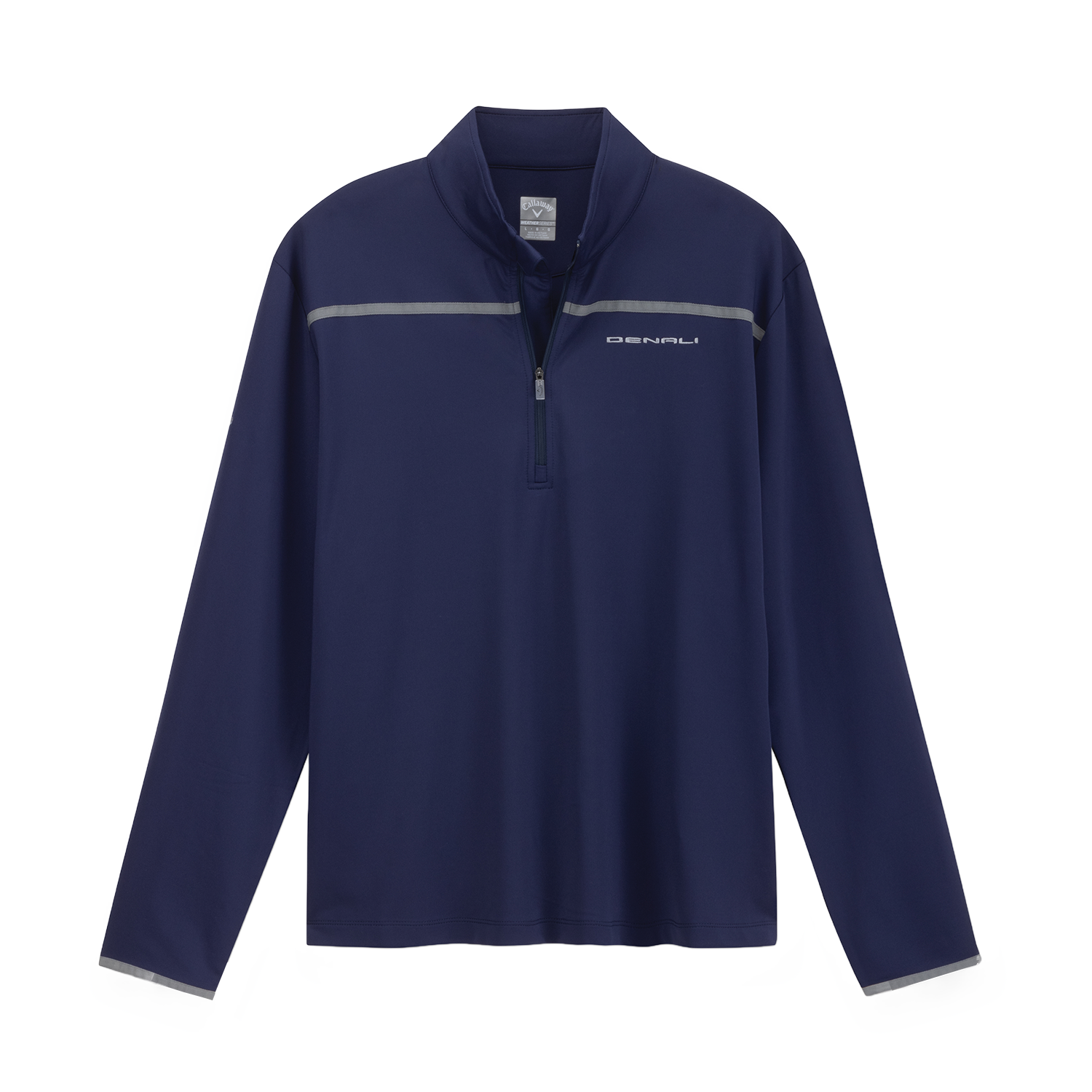 Navy long-sleeve shirt with a gray stripe on a white background