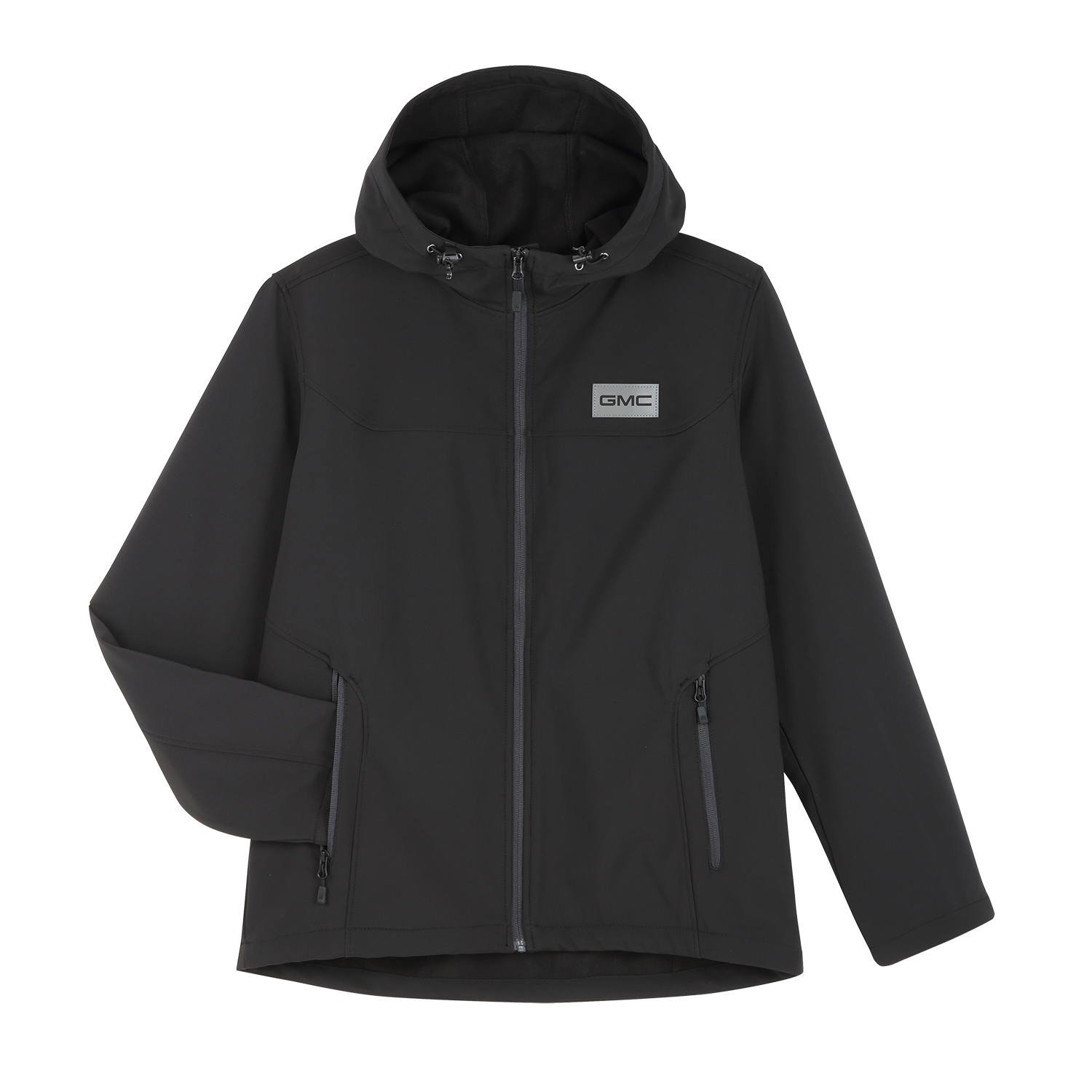 Black jacket with a logo on a white background
