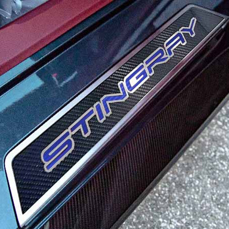 Dark Slate Gray 2020-2024 C8 Corvette - Replacement Door Sills Carbon Fiber with Brushed Stainless Steel 'Stingray' Style Insert Carbon Fiber