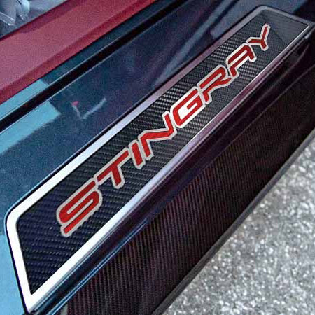 Dark Slate Gray 2020-2024 C8 Corvette - Replacement Door Sills Carbon Fiber with Brushed Stainless Steel 'Stingray' Style Insert Carbon Fiber