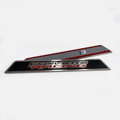 White Smoke 2020-2024 C8 Corvette Coupe - Replacement Doorsills Carbon Fiber w/Brushed Stainless Steel 'Corvette Racing' Style Insert - Carbon Fiber/Stainless