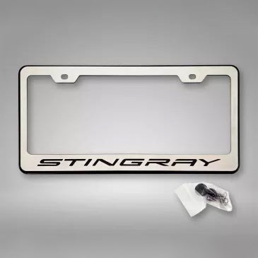 Gray 2020-2024 C8 Corvette - Tag Frame Black Stainless Base STINGRAY Style
