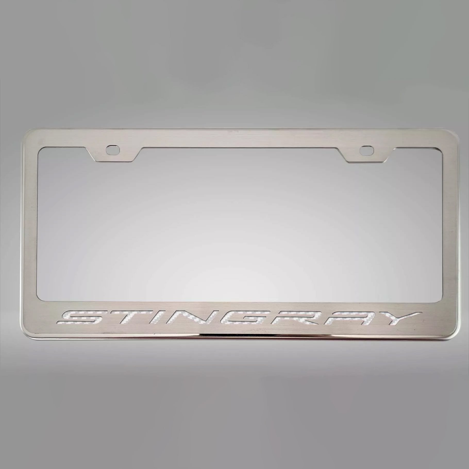 Dark Gray 2020-2024 C8 Corvette - STINGRAY Style License Plate Frame - Brushed Stainless