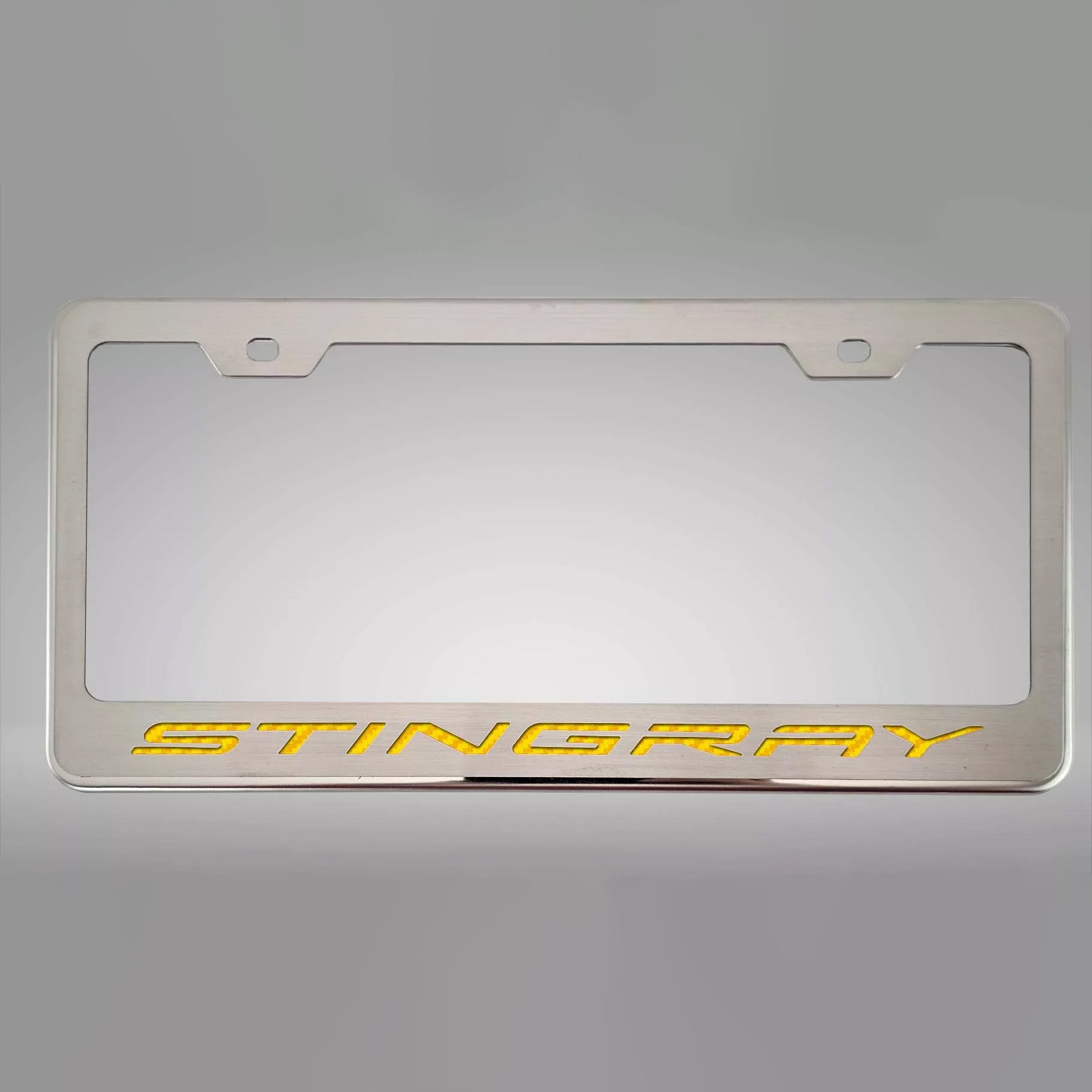 Dark Gray 2020-2024 C8 Corvette - STINGRAY Style License Plate Frame - Brushed Stainless