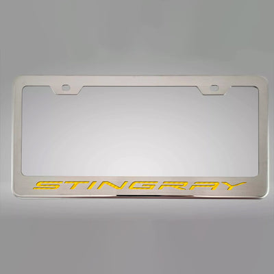 2020-2024 C8 Corvette - STINGRAY Style License Plate Frame - Brushed Stainless