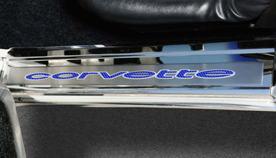 1978-1982 C3 Corvette Door Sills w/Corvette Vinyl Inlay Lettering 2PC - Polished Stainless