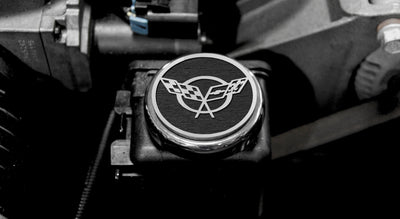 Dark Gray 1997-2004 C5 & Z06 Corvette - Crossed Flags Logo Fluid Cap Covers 5Pc Auto Transmission