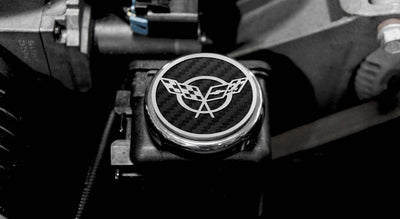 Dark Gray 1997-2004 C5 & Z06 Corvette - Crossed Flags Logo Fluid Cap Covers 5Pc Auto Transmission