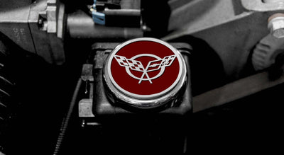 Dark Gray 1997-2004 C5 & Z06 Corvette - Crossed Flags Logo Fluid Cap Covers 5Pc Auto Transmission