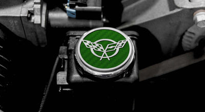 Dark Gray 1997-2004 C5 & Z06 Corvette - Crossed Flags Logo Fluid Cap Covers 5Pc Auto Transmission