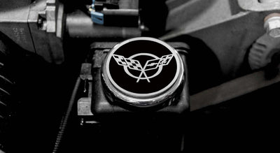Dark Gray 1997-2004 C5 & Z06 Corvette - Crossed Flags Logo Fluid Cap Covers 5Pc Auto Transmission