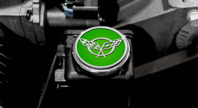 Dark Gray 1997-2004 C5 & Z06 Corvette - Crossed Flags Logo Fluid Cap Covers 5Pc Auto Transmission