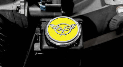 Tan 1997-2004 C5 & Z06 Corvette - Crossed Flags Logo Fluid Cap Covers 5Pc Auto Transmission