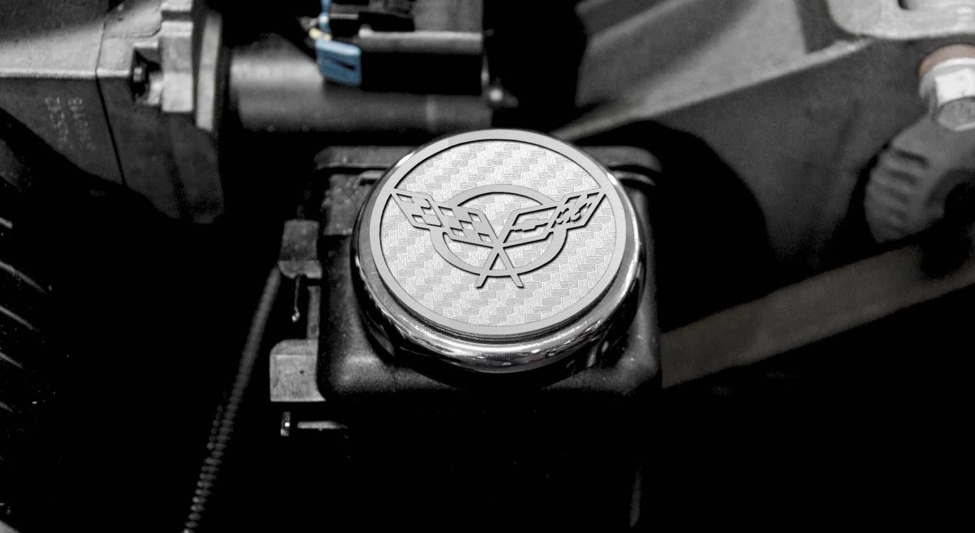 Gray 1997-2004 C5 & Z06 Corvette - Crossed Flags Logo Fluid Cap Covers 5Pc Auto Transmission