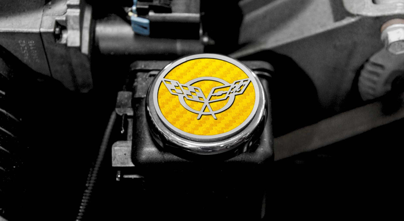 1997-2004 C5 & Z06 Corvette - Crossed Flags Logo Fluid Cap Covers 5Pc Auto Transmission