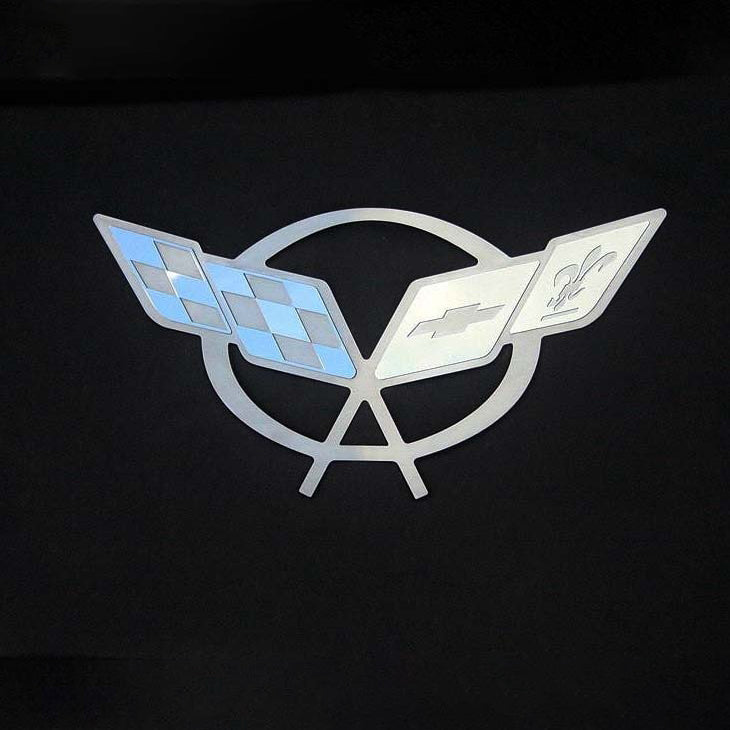 Black 1997-2004 C5 Corvette - Hood Liner Badge C5 Crossed Flags - Stainless Steel