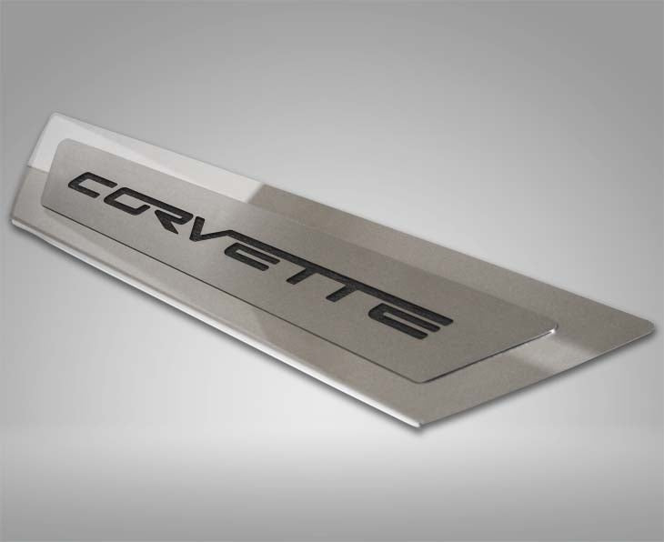 2005-2013 C6 Corvette - Outer Door Sills 'CORVETTE' Inlay 2Pc - Polished Stainless & Carbon Fiber