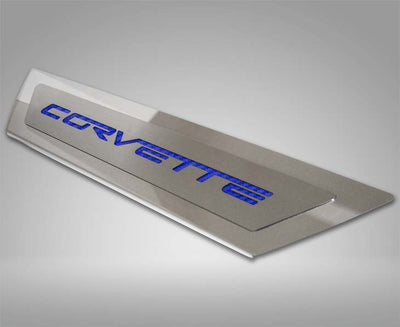 2005-2013 C6 Corvette - Outer Door Sills 'CORVETTE' Inlay 2Pc - Polished Stainless & Carbon Fiber