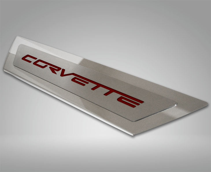 Dark Gray 2005-2013 C6 Corvette - Outer Door Sills 'CORVETTE' Inlay 2Pc - Polished Stainless & Carbon Fiber