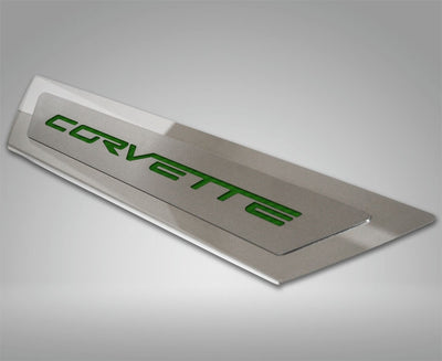 2005-2013 C6 Corvette - Outer Door Sills 'CORVETTE' Inlay 2Pc - Polished Stainless & Carbon Fiber