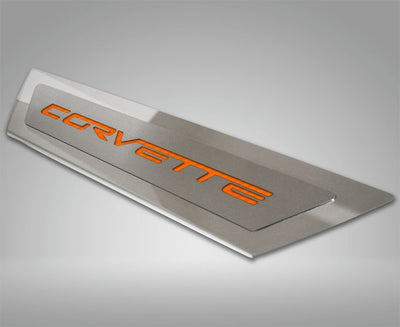 2005-2013 C6 Corvette - Outer Door Sills 'CORVETTE' Inlay 2Pc - Polished Stainless & Carbon Fiber