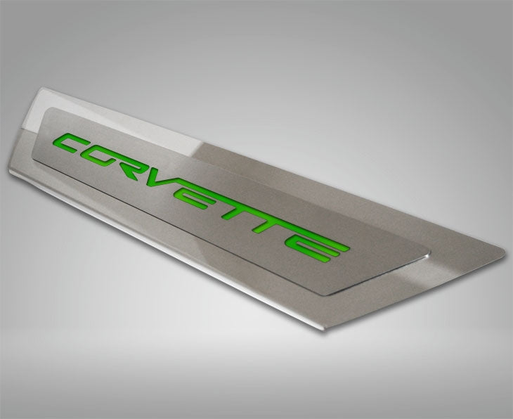 2005-2013 C6 Corvette - Outer Door Sills 'CORVETTE' Inlay 2Pc - Polished Stainless & Carbon Fiber