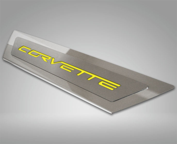 2005-2013 C6 Corvette - Outer Door Sills 'CORVETTE' Inlay 2Pc - Polished Stainless & Carbon Fiber