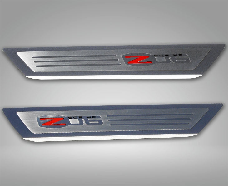 Dark Gray 2006-2013 Corvette Z06 - Outer Door Sills Z06 Logo Inlay 2Pc - Stainless Steel