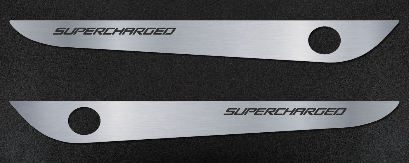 2005-2013 C6 Corvette - Door Guards with SUPERCHARGED Inlay 2Pc - Brushed Stainless