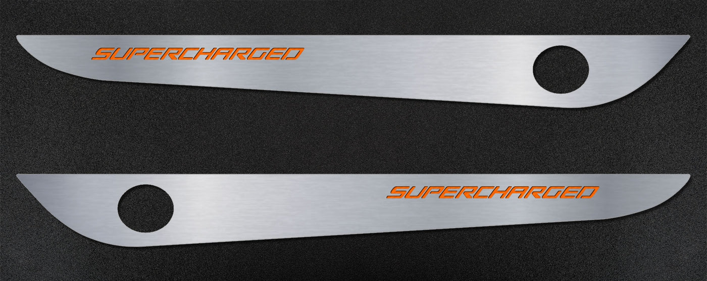 2005-2013 C6 Corvette - Door Guards with SUPERCHARGED Inlay 2Pc - Brushed Stainless