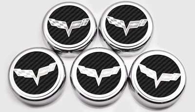 Light Gray 2005-2013 C6 Corvette - Crossed Flags Logo Fluid Cap Covers 5Pc Auto Transmission