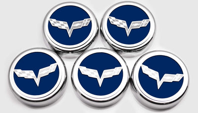 Light Gray 2005-2013 C6 Corvette - Crossed Flags Logo Fluid Cap Covers 5Pc Auto Transmission
