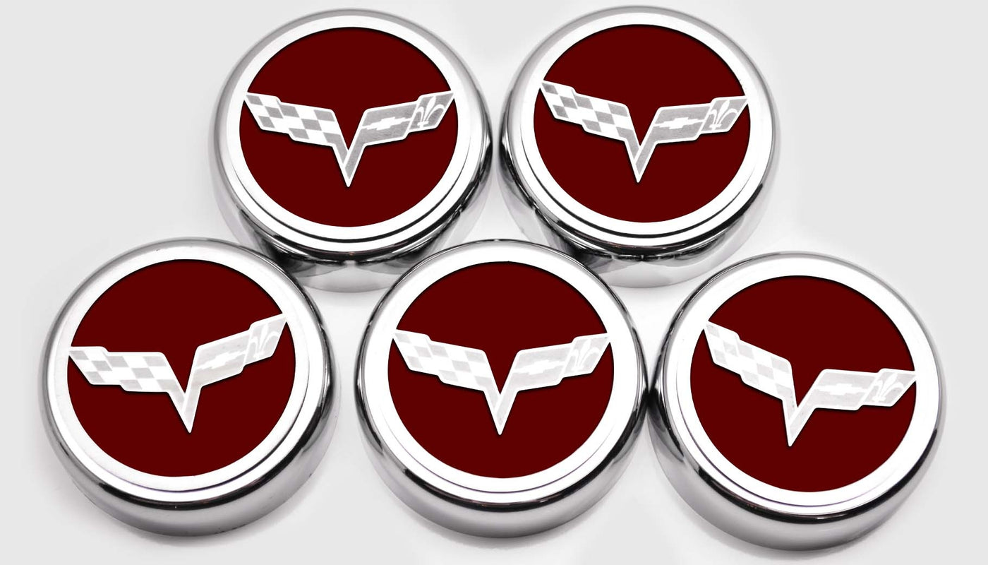 Light Gray 2005-2013 C6 Corvette - Crossed Flags Logo Fluid Cap Covers 5Pc Auto Transmission