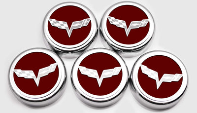 2005-2013 C6 Corvette - Crossed Flags Logo Fluid Cap Covers 5Pc Auto Transmission
