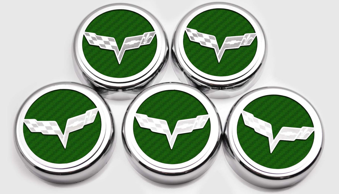 2005-2013 C6 Corvette - Crossed Flags Logo Fluid Cap Covers 5Pc Auto Transmission