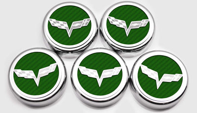 2005-2013 C6 Corvette - Crossed Flags Logo Fluid Cap Covers 5Pc Auto Transmission