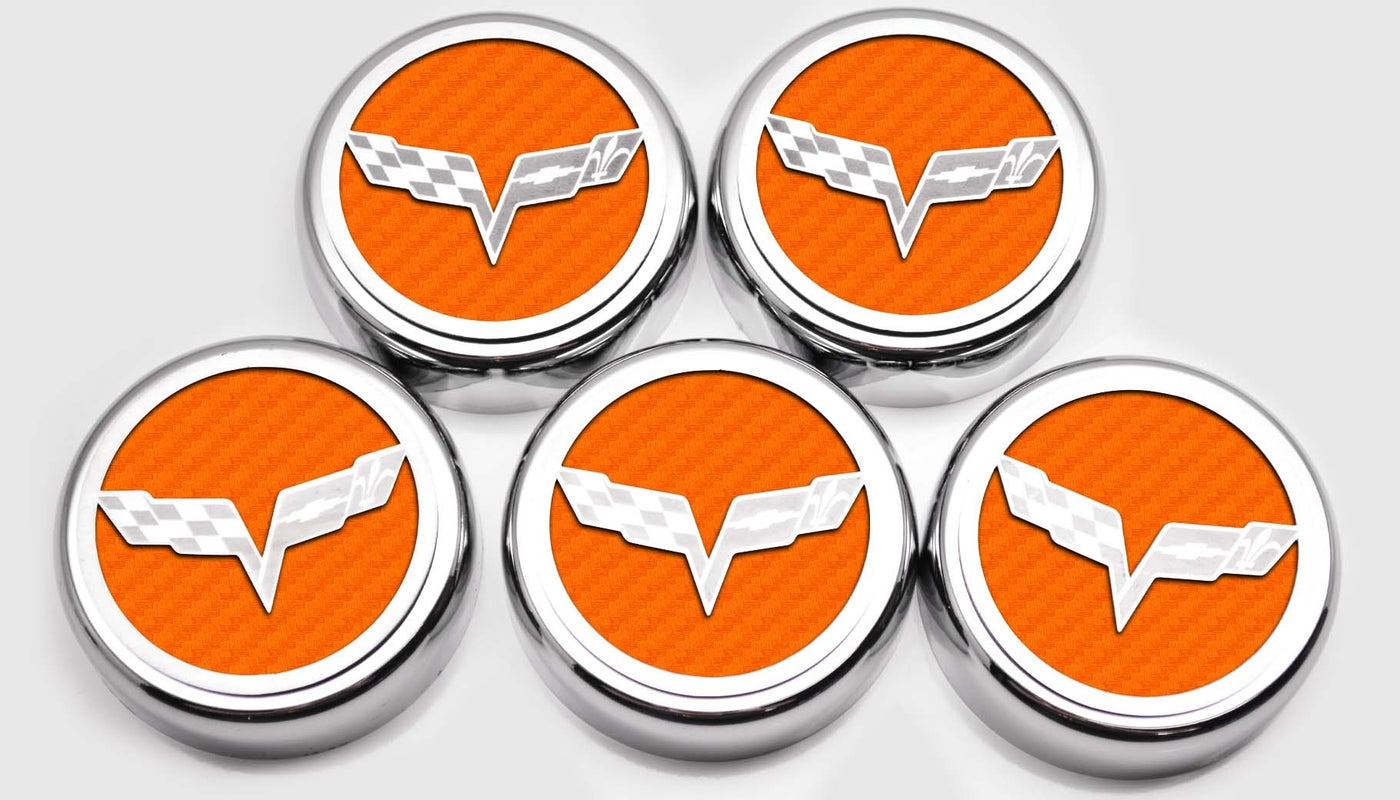 Lavender 2005-2013 C6 Corvette - Crossed Flags Logo Fluid Cap Covers 5Pc Auto Transmission